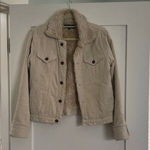 Earl Jeans Beige Sherpa-Lined Jean Jacket